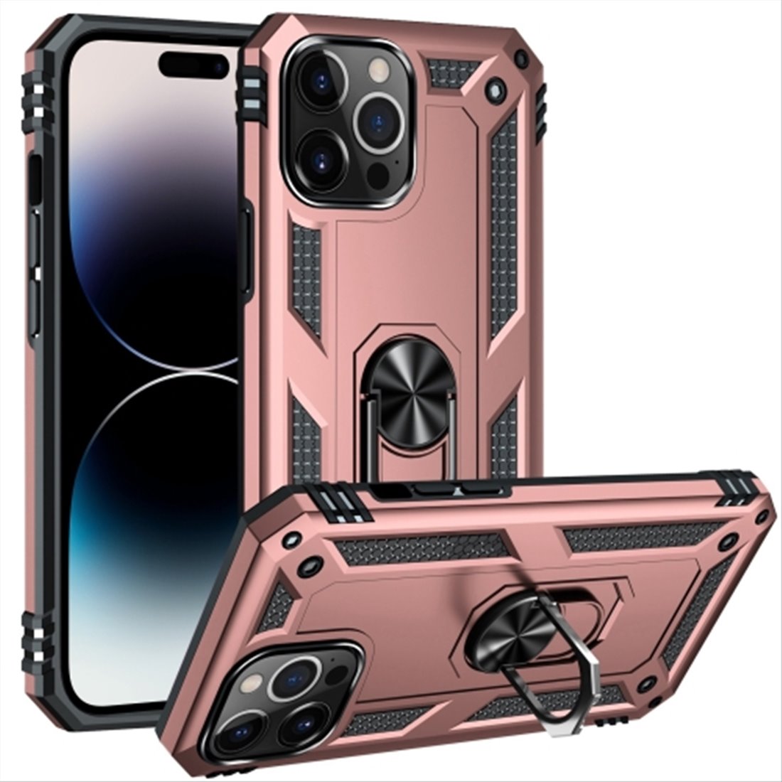 Apple iPhone 14 pro max hard TPU Rose gold Back Cover - Solid ring