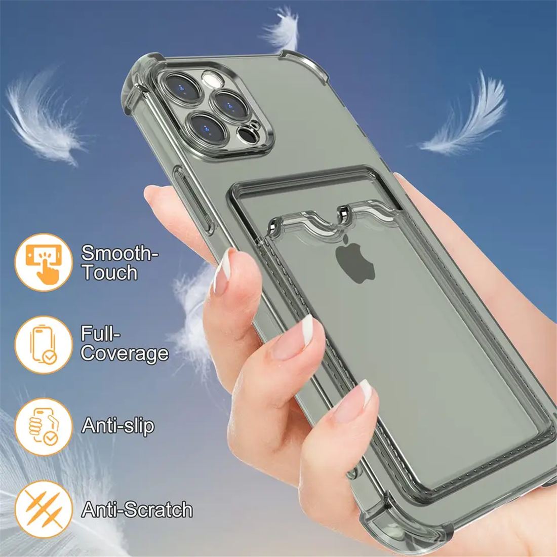 Apple iPhone 14 pro max silicone grijs Back cover met pasje houder Telefoonhoesje