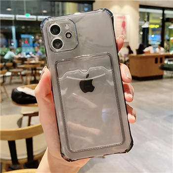 Apple iPhone 12 silicone grijs Back cover met pasje houder Telefoonhoesje