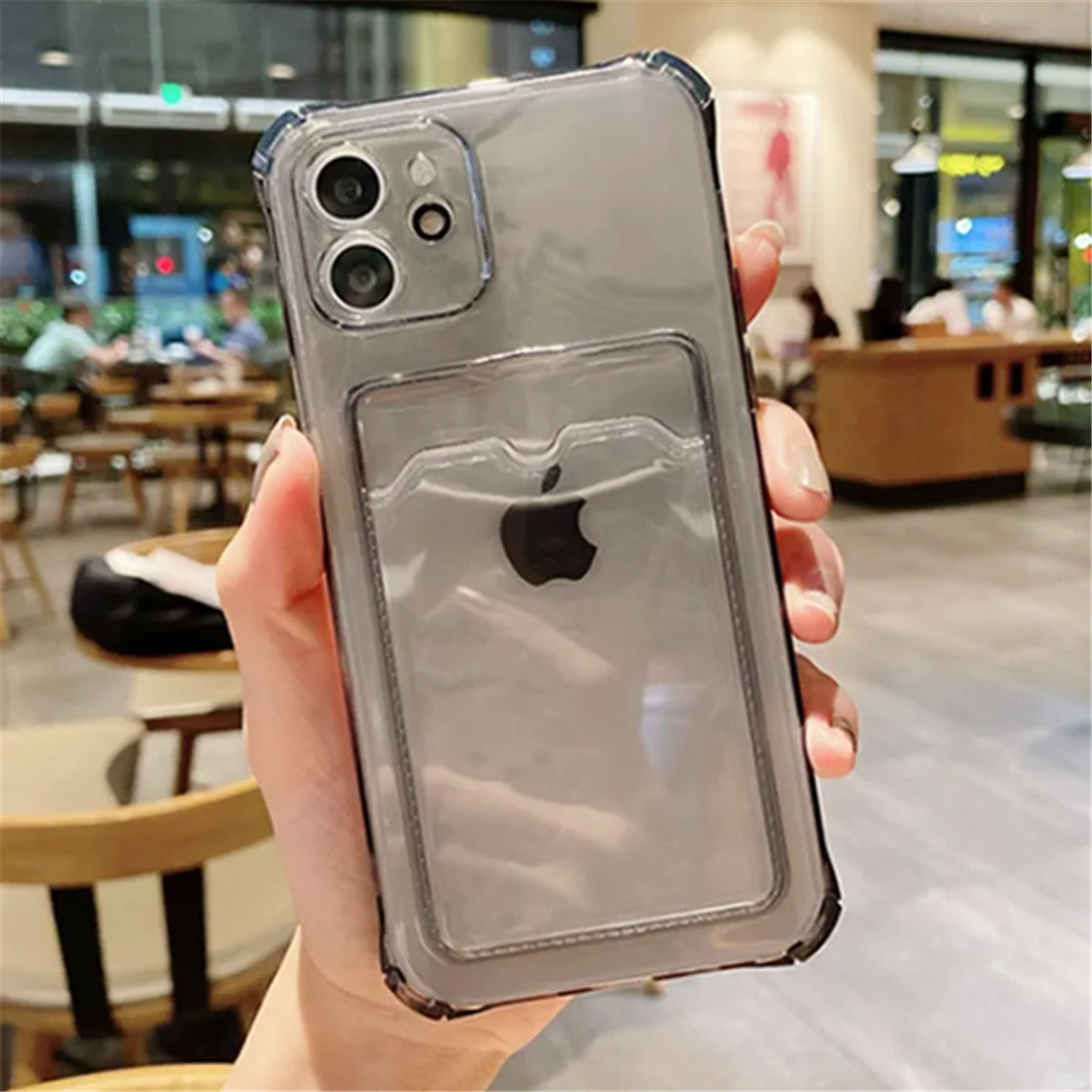 Apple iPhone 12 mini silicone grijs Back cover met pasje houder Telefoonhoesje