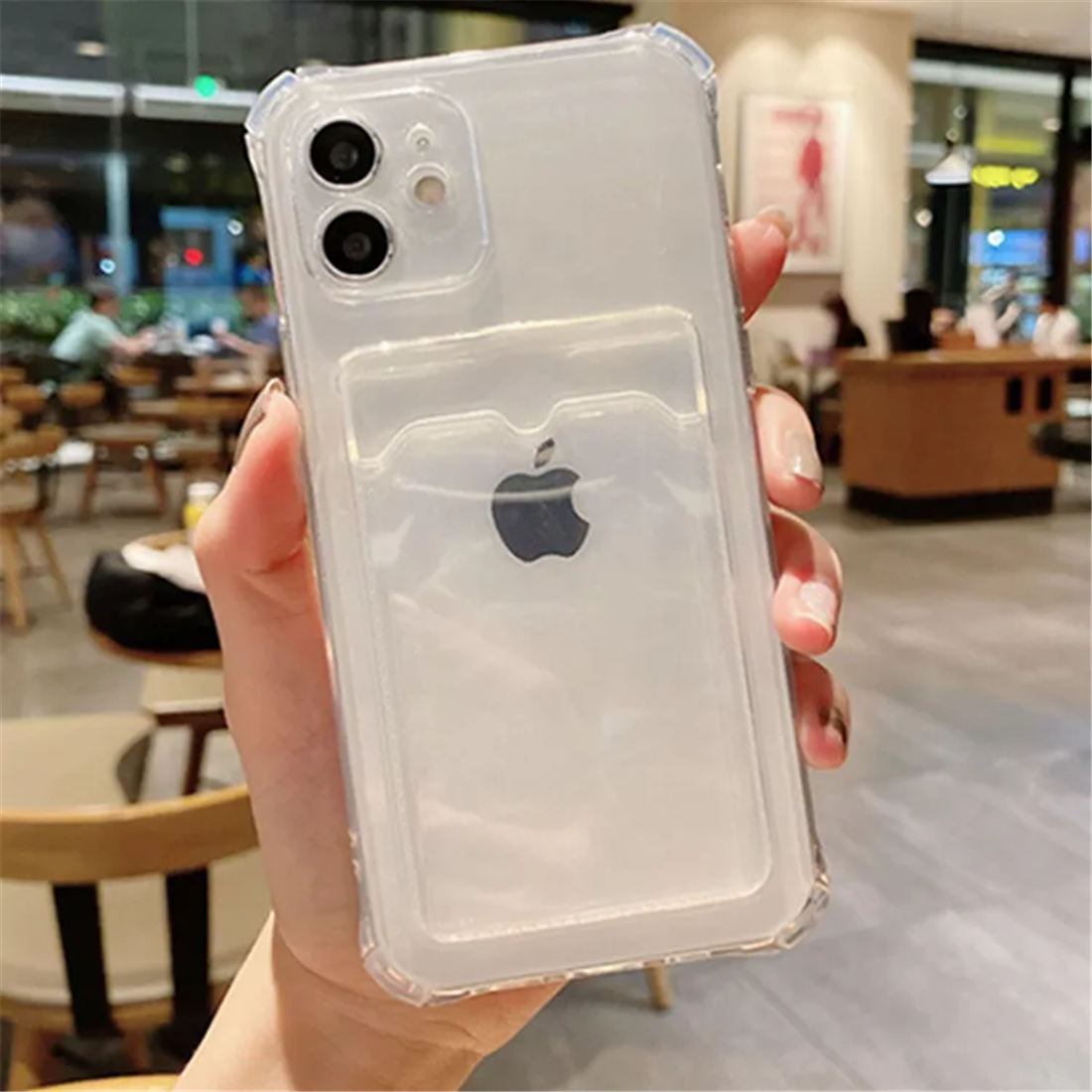 Apple iPhone 12 silicone Doorzichtig Back cover met pasje houder Telefoonhoesje