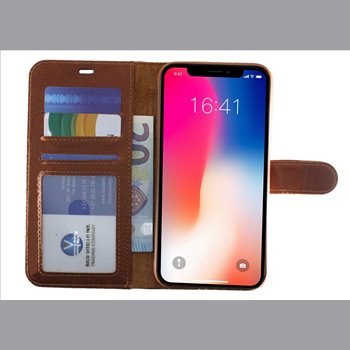 Apple iPhone 15 plus Genuine Leather Light brown Book Case Smartphone Case