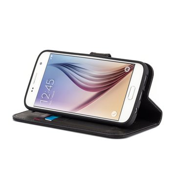 Echt Leren Bookcase Samsung Galaxy S6 Zwart