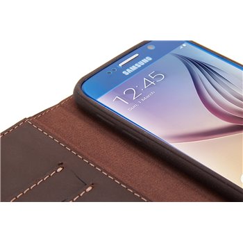 Genuine Leather Bookcase Samsung Galaxy S6 Edge Dark Brown