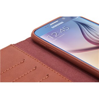 Genuine Leather Bookcase Samsung Galaxy S6 Rood Bruin