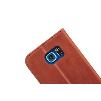 Genuine Leather Bookcase Samsung Galaxy S6 Red Brown