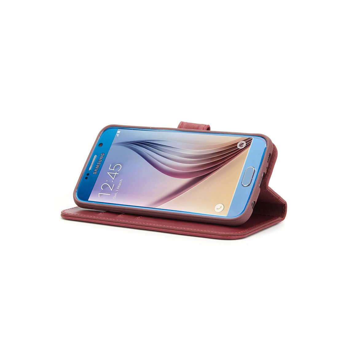 bed tentoonstelling omvang Samsung Galaxy S6 echt leer Rood Book Case Telefoonhoesje