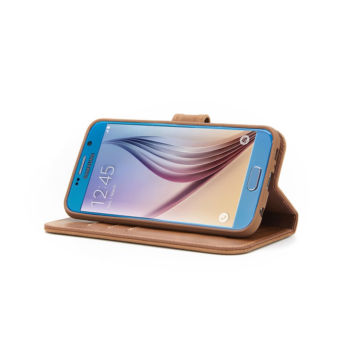 Genuine Leather Bookcase Samsung Galaxy S6 Licht Bruin