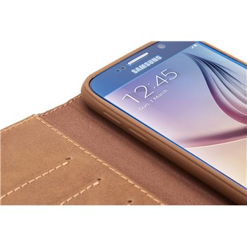 Genuine Leather Bookcase Samsung Galaxy S6 Licht Bruin