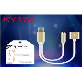 Type- C 2 in 1 to 3.5 mm Charger Headphone Audio Jack Cable Adapter