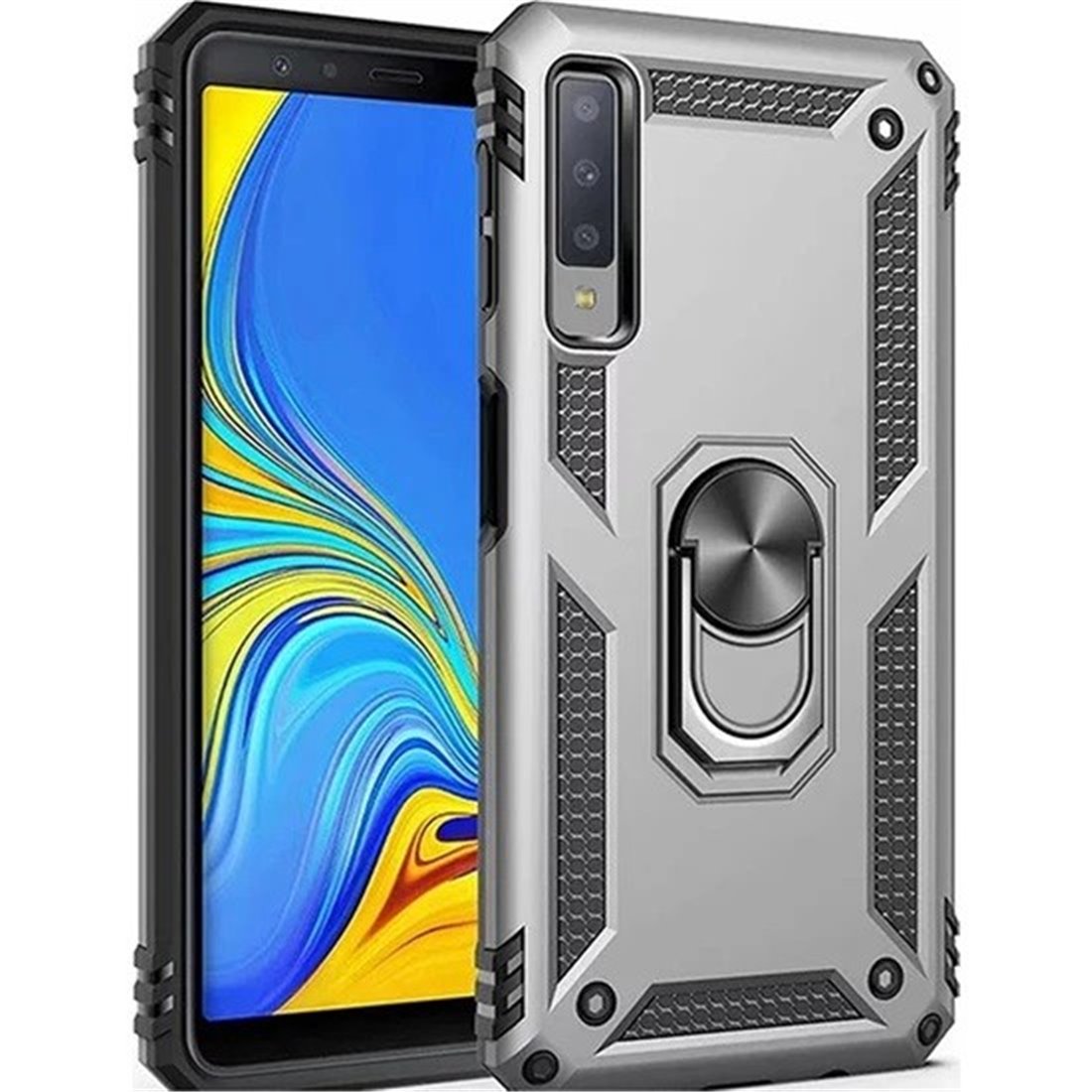 Samsung Galaxy A7 2018 Plastic Silver Back Cover - Solid ring