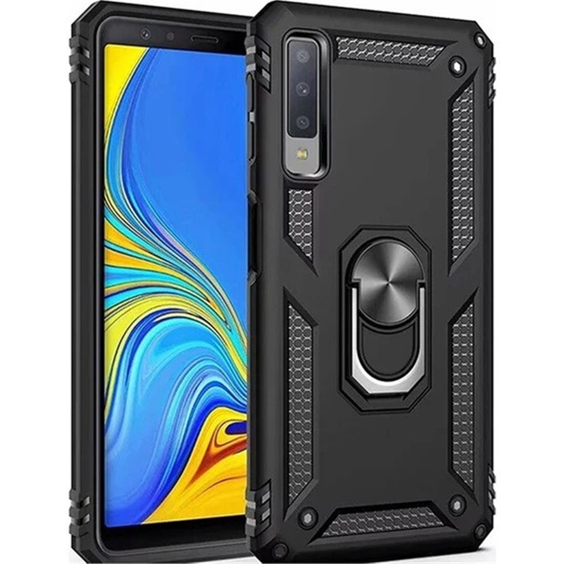 Samsung Galaxy A7 2018 Plastic Black Back Cover - Solid ring