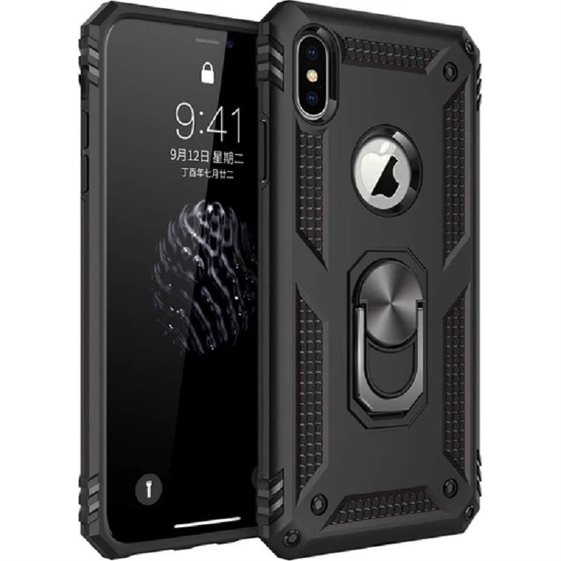 Apple iPhone X/XS Plastic Black Back Cover - Solid ring