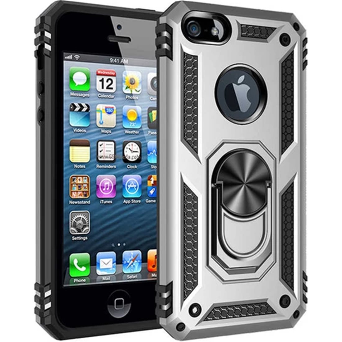 Apple iPhone 6/6S Kunststof Zilver Back Cover Telefoonhoesje - Stevige ring