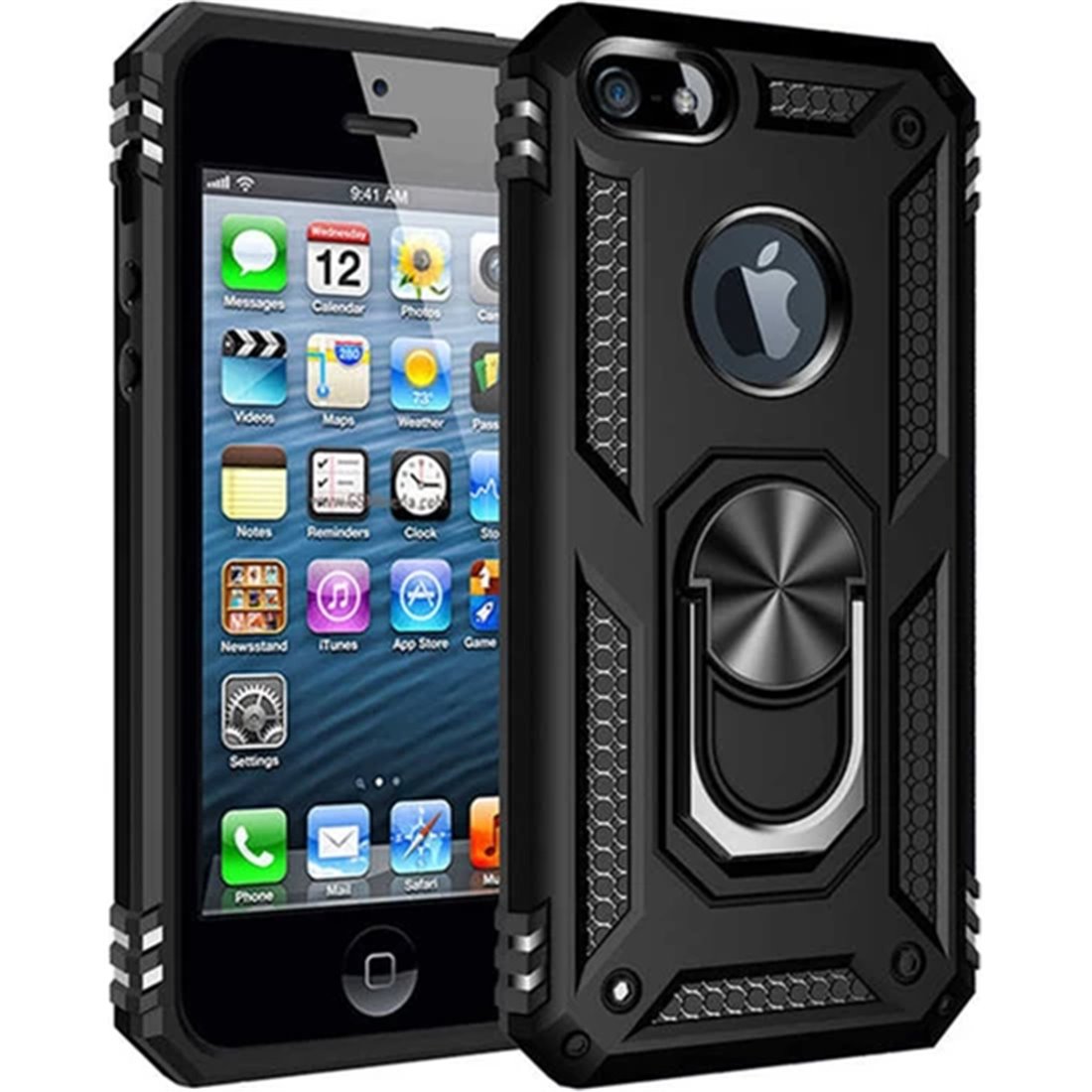Apple iPhone 5S/5SE Plastic Black Back Cover - Solid ring