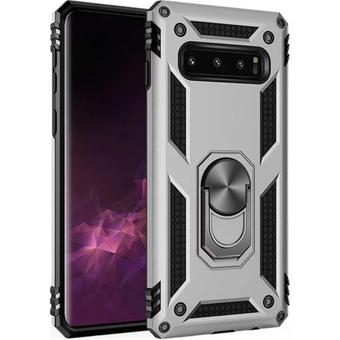 Samsung Galaxy S10 Plus Plastic Silver Back Cover - Solid ring