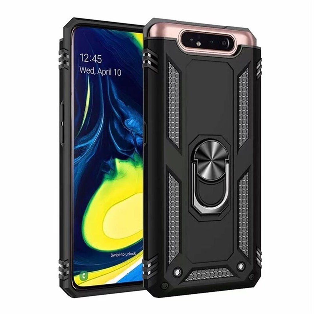 Samsung Galaxy A80/A90 Plastic Black Back Cover - Solid ring