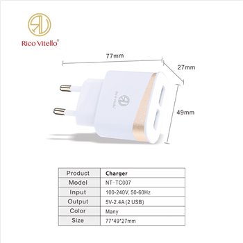 Rico Vitello Lightning USB home charger 2.4A met data cable