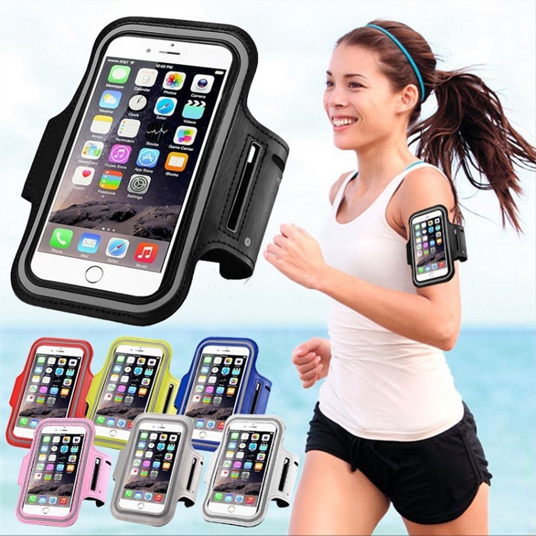Universal 6.7 inch sports bracelet for mobile phone with Tranparent front - Blue