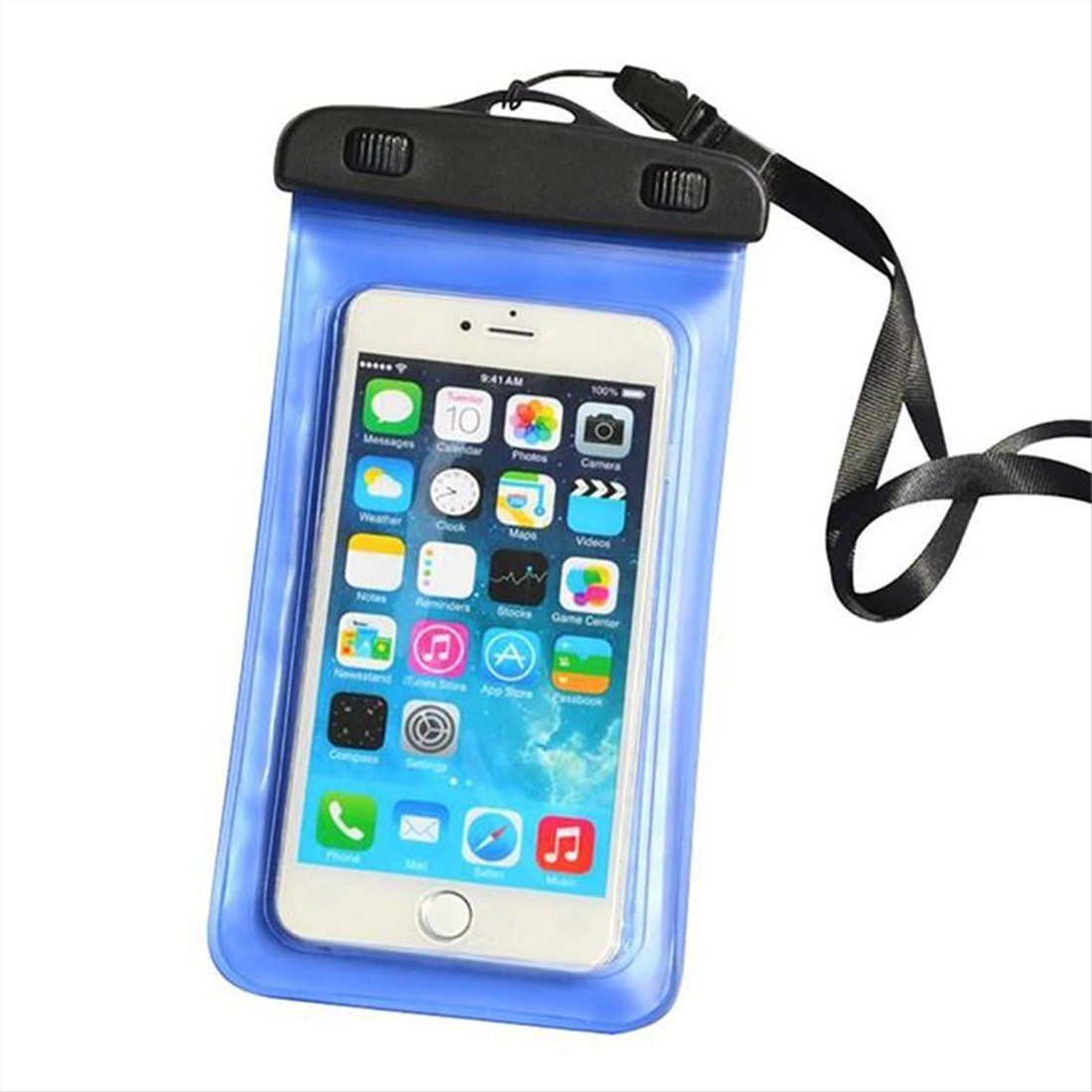 Universal Waterproof phone case for mobile phone with Tranparent front with packing-  Blue